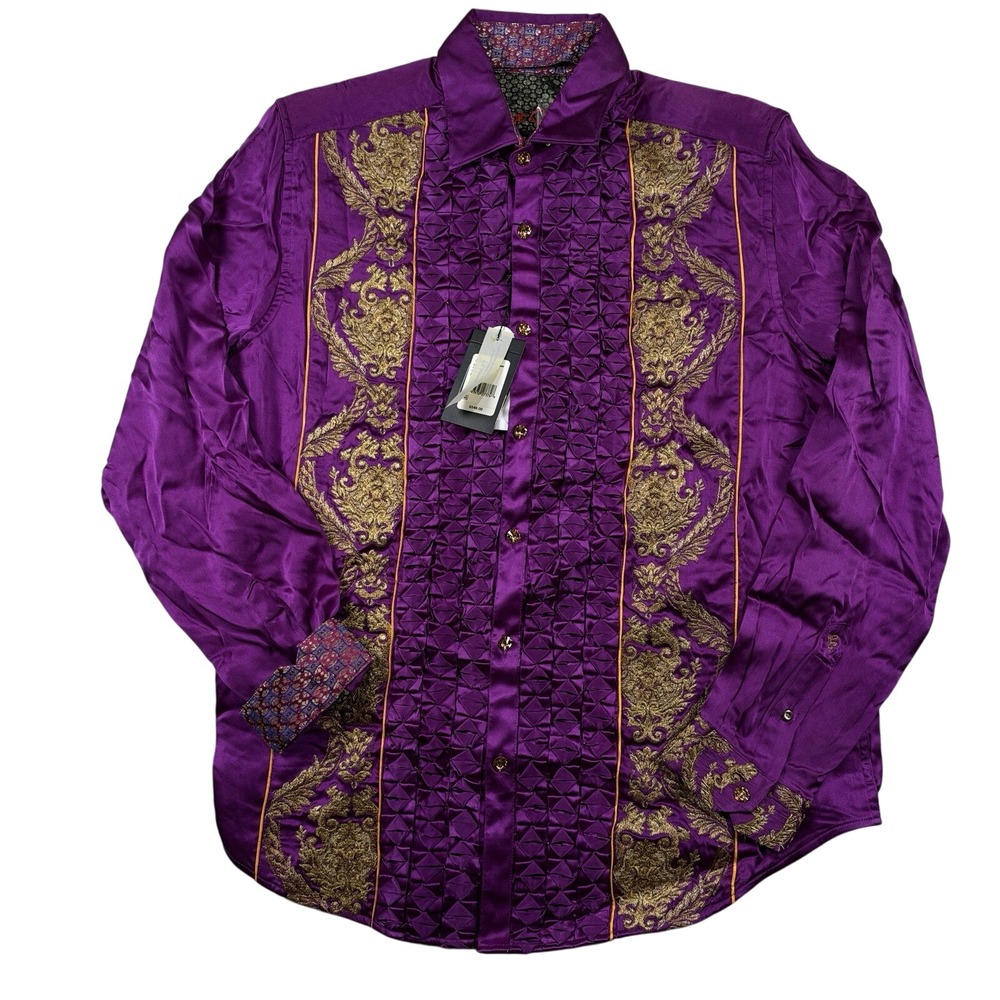 NEW Robert Graham Limited Edition 100% Silk Purple Reign Button Down Shirt L